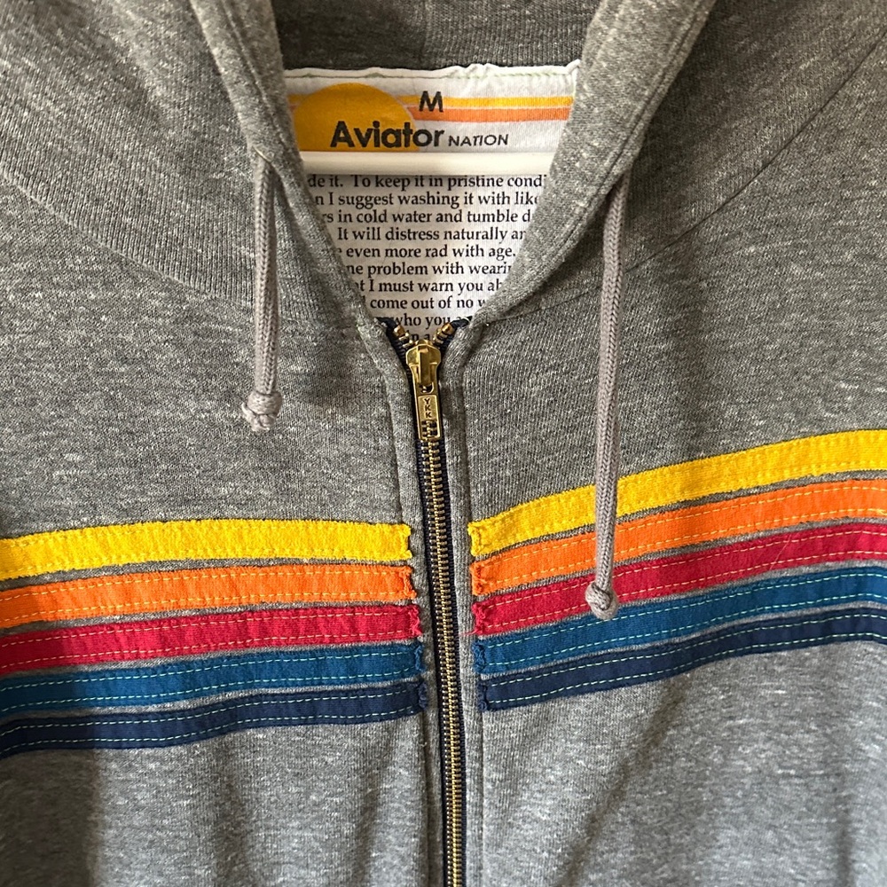 Aviator Nation Gray Zip-Up with Colorful Stripes